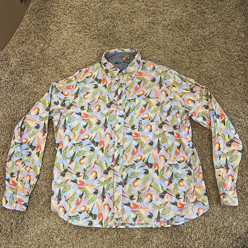 Tailor Vintage Multicolor Tropical Print Casual Button Down Shirt - Picture 3 of 9